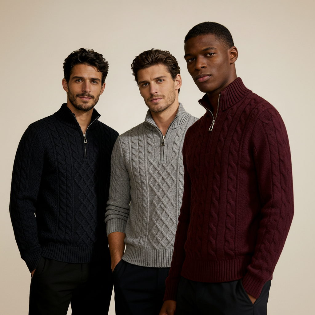 Cable Knit Zip Sweater Set – 3 Sweaters