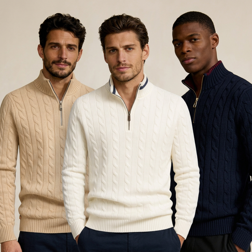 Cable Knit Zip Sweater Set – 3 Sweaters